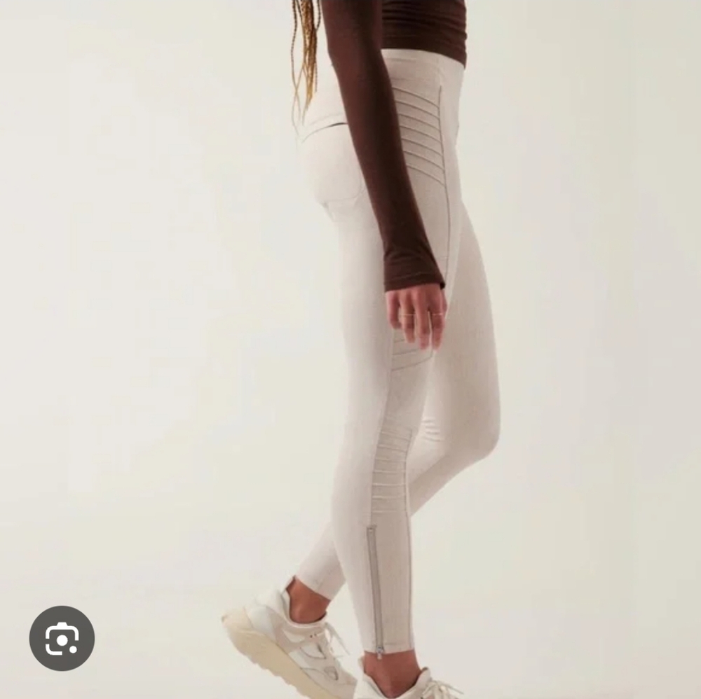 Athleta Delancey Textured Moto Leggings in Beige Back Pockets